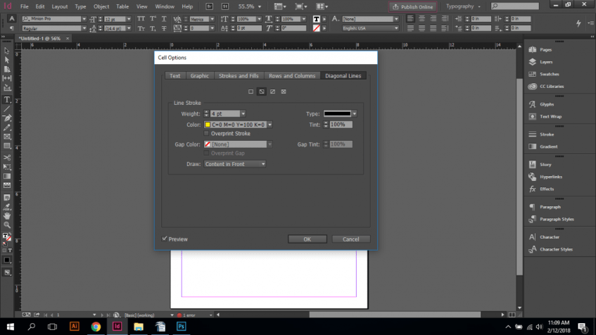 Diagonal lines in cell options