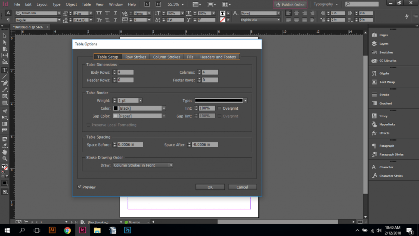 Table Setup in InDesign
